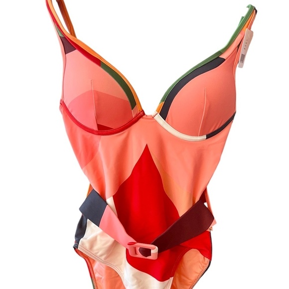 HUTCH Women's Belted One Piece Swimsuit Peach Multi XS NWT - Picture 2 of 4